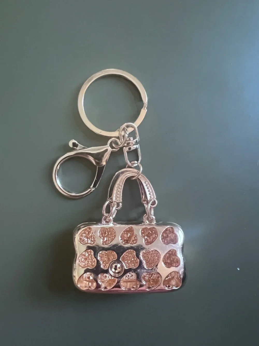 Keychain Bag Charm New Green Swirl Crystals Gold Tone